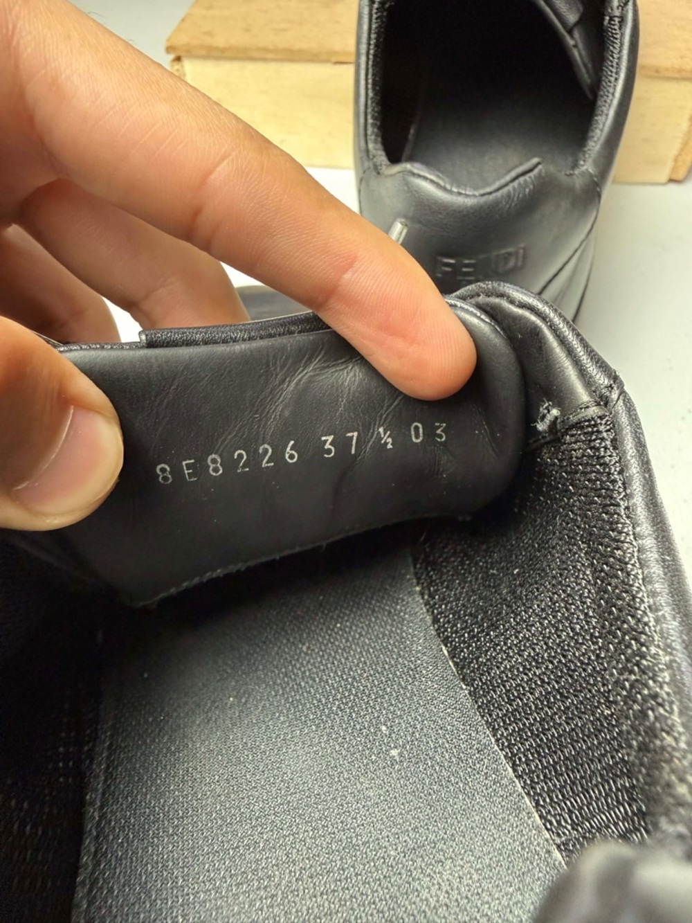 Used FENDI FF Embossed Black Leather Sneakers Sz 37.5 / US 7.5 - Picture 10 of 13